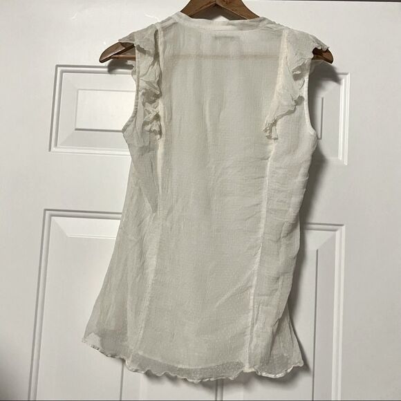 VTG Banana Republic Ivory Swiss Dot 100% Silk Chiffon Flutter Sleeveless Top S - Picture 3 of 12